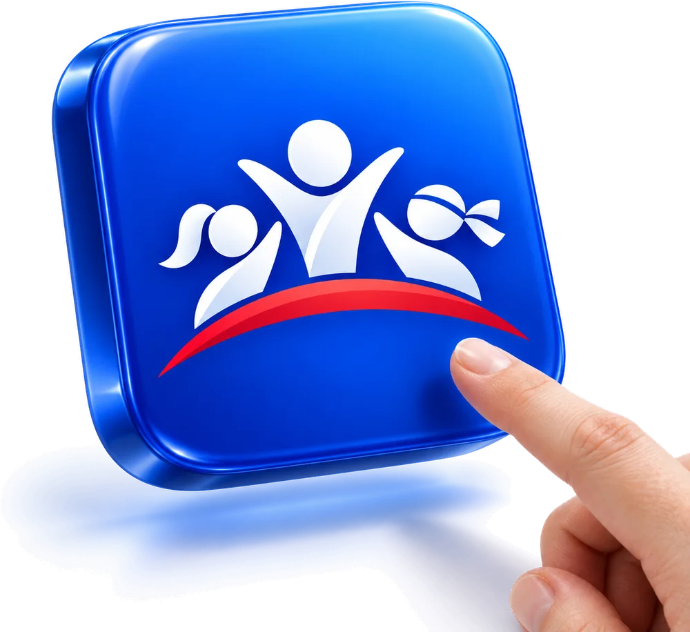 A finger tapping the FlipBiz Family App icon